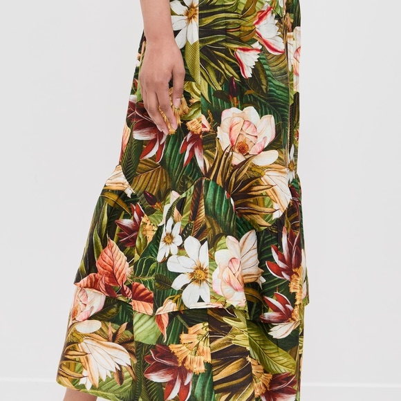 NWT - FARM Rio Botanical Forest Asymmetric Yoke Midi Skirt  Botanical Forest L - Picture 6 of 8